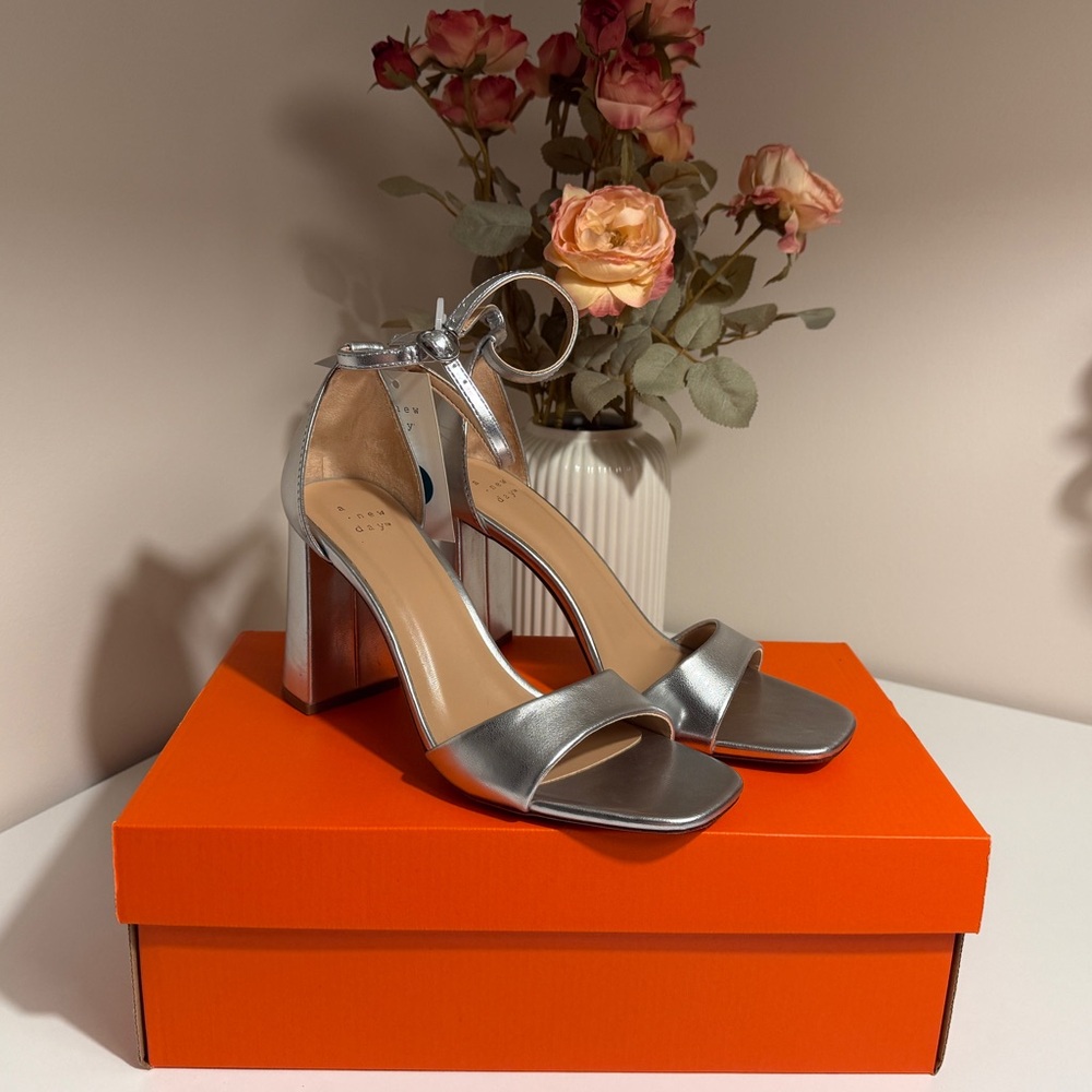 a new day Silver Block Heel Sandals